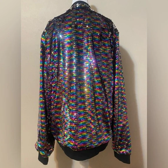 Abercrombie & Fitch Sequin Bomber Coat Jacket Rainbow size XL/XXL - Picture 7 of 8